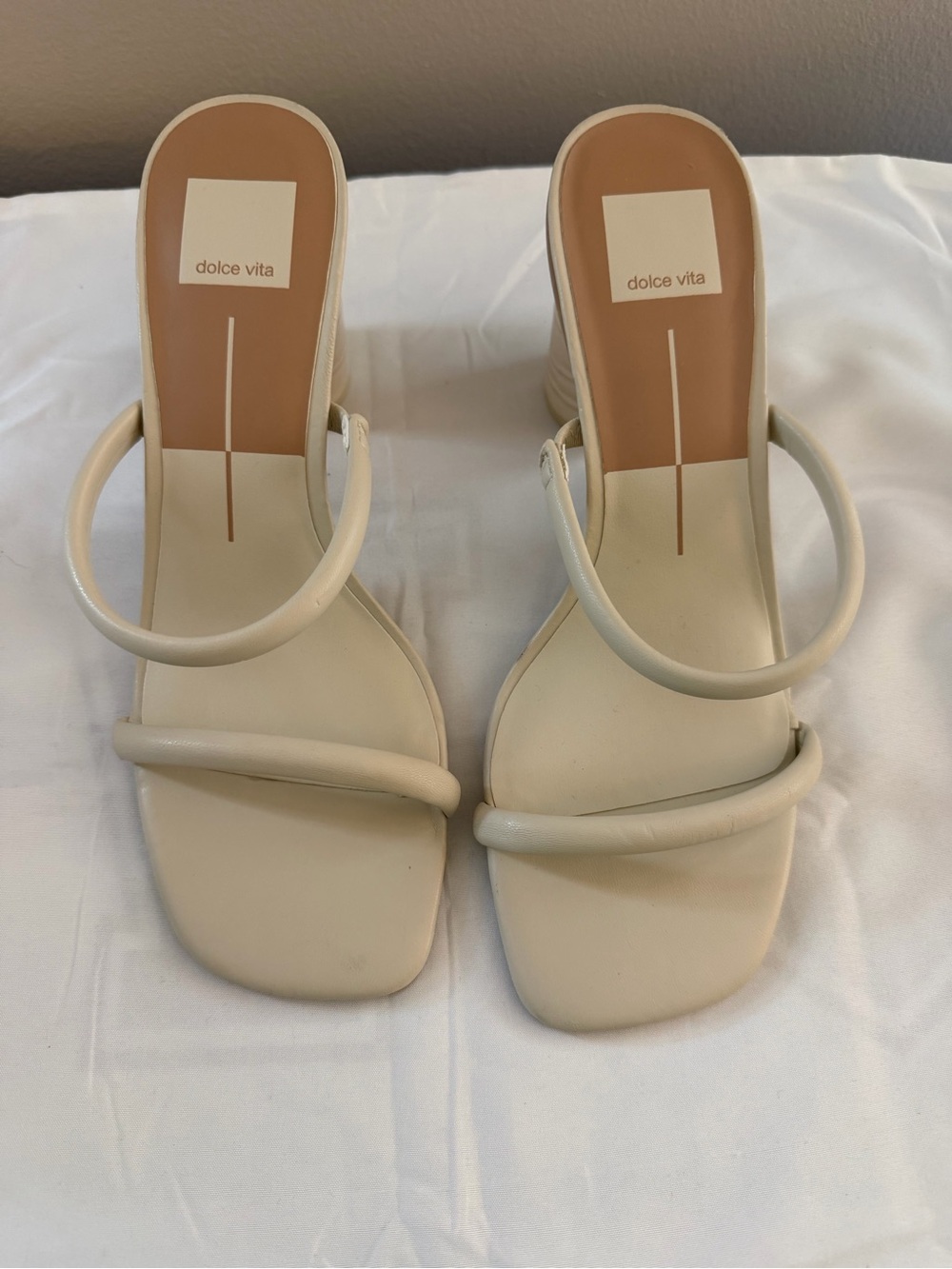 Dolce Vita Cream Minimalist Double-Strap Square-Toe Heels